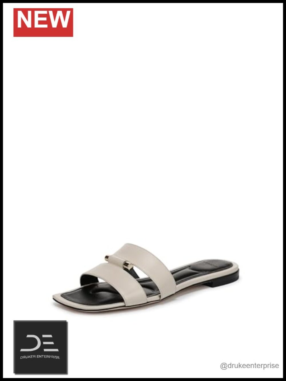 Women's Leather Slide Sandals Open Toe Slip On Flat Shoes